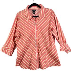 Lane Bryant Button Down Top Striped 3/4 Sleeve Career Casual Size 14/16 Women‎